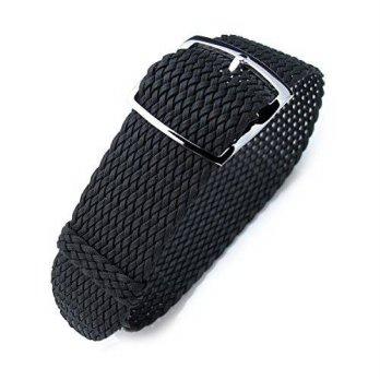 [worldbuyer] 20mm MiLTAT Perlon Watch Strap, Braided Nylon Black, Polished Ladder Lock Sli/1356261