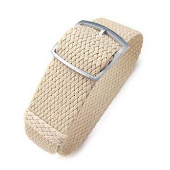 [worldbuyer] 20mm MiLTAT Perlon Watch Strap, Braided Nylon Beige, Sandblasted Ladder Lock /1402275