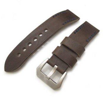 [worldbuyer] 20mm MiLTAT Pull Up Leather Russet Watch Strap, Navy Hand Stitches/1356073