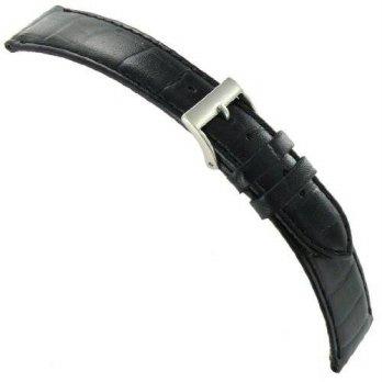 [worldbuyer] 20mm Milano Genuine Leather Alligator Grain Black Stitched Watch Band/1342281