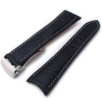 [worldbuyer] 21mm Leather Band 21mm CrocoGrain Black Semi-Curved Lug Roller Deployant Watc/1354916