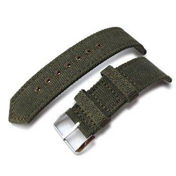 [worldbuyer] 21mm MiLTAT WW2 Military Green Washed Canvas Watch Band, lockstitch pin-hole,/1402309