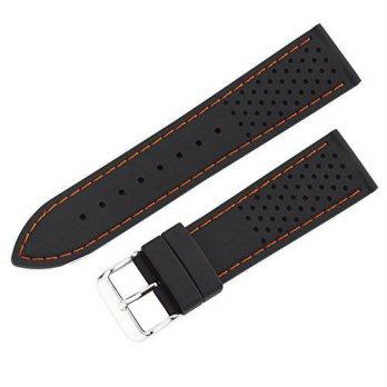 [worldbuyer] 22mm Black/Orange Stitched Silicone Diver Watch Band Strap Hadley Roma MS3350/1356475