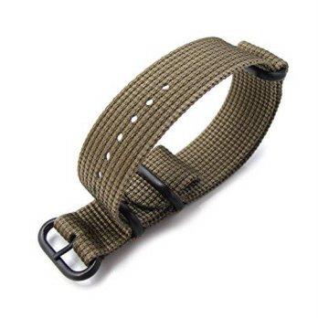 [worldbuyer] 22mm Zulu Watch Band, MiLTAT 3 Rings 3D woven nylon armband, Khaki, PVD Black/1353497