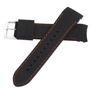 [worldbuyer] 24mm Black w/ Orange Silicone Rubber Curved End Dive Watch Band Strap Hadley /1356308