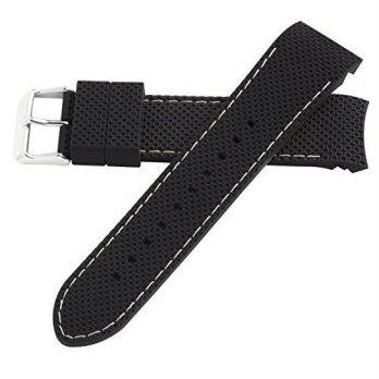 [worldbuyer] 24mm Black w/ White Silicone Rubber Curved End Dive Watch Band Strap Hadley R/1355419