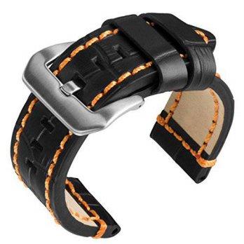 [worldbuyer] 24mm Geckota Rugged Black Alligator Grain, Heavy Duty, Orange Stitch Replacem/1362422