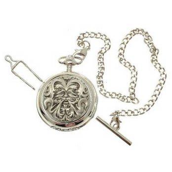 [worldbuyer] AEW Solid Pewter fronted mechanical skeleton pocket watch - Green Man design/1343742