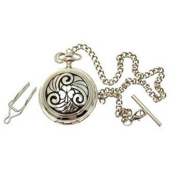 [worldbuyer] AEW Solid Pewter fronted mechanical skeleton pocket watch - Celtic Shamrock d/1343744