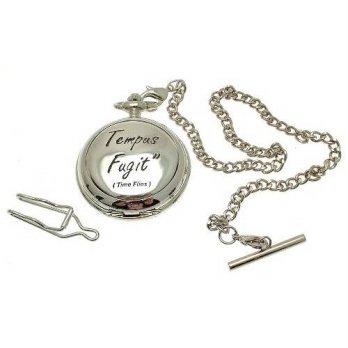 [worldbuyer] AEW Solid Pewter fronted quartz pocket watch - Tempus Fugit design/1349443