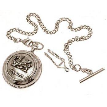 [worldbuyer] AEW Solid pewter fronted mechanical skeleton pocket watch - Cymru Dragon desi/1349335