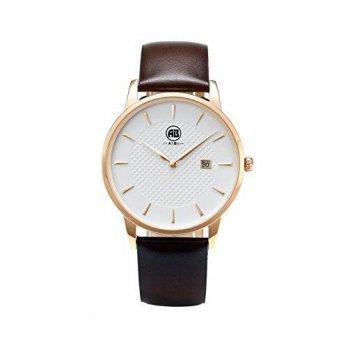 [worldbuyer] AIBI Waterproof Mans Brown Leather Ultra-thin Luxury Rose-gold Case Simple Wr/1376264