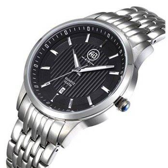 [worldbuyer] AIBI Waterproof Mans Stainless Steel Strip Simple Silver Tone Black Dial Quar/1379345