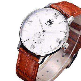 [worldbuyer] AIBI Waterproof Mens Brown Leather Strap Silver-tone Quartz Wrist Watches Wit/1380681