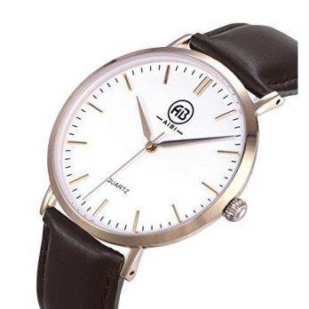 [worldbuyer] AIBI Waterproof Mens Brown Leather Ultra Thin Rose Gold-tone Case Quartz Dres/1376885