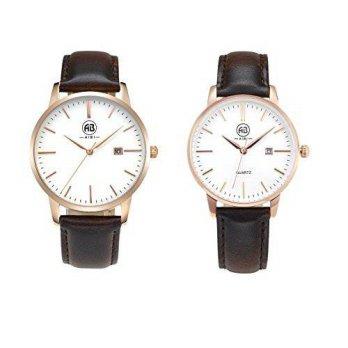 [worldbuyer] AIBI Waterproof Pair Brown Leather Rose-Gold Ultra Thin Quartz Wrist Watches /1380166