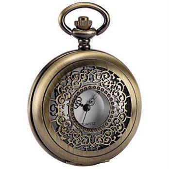 [worldbuyer] AMPM24 PHN053 Mens Half Hunter Bronze Skeleton Flower Quartz Pocket Watch/1340979