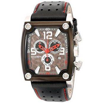 [worldbuyer] Akribos XXIV Mens AKR415BK Conqueror Stainless Steel Watch with Black Leather/1374410