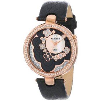 [worldbuyer] Akribos XXIV Womens AK601BK Lady Diamond Flower Dial Swiss Quartz Leather Str/1376581