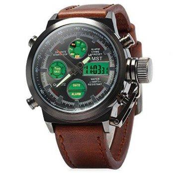 [worldbuyer] Amst AMST Men Luminous Digital LED Dual Time Military Dive Waterproof Leather/1381886