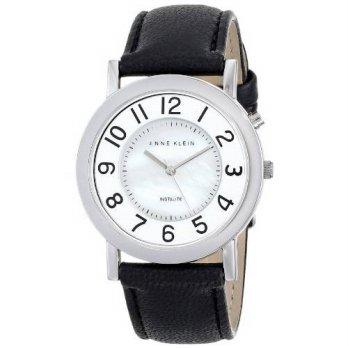 [worldbuyer] Anne Klein Womens AK/1631MPBI Silver-Tone Backlight Function Black Leather St/1377880