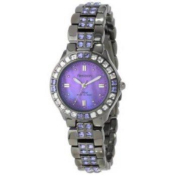 [worldbuyer] Armitron Womens 75/3689VMDG Purple Swarovski Crystal Accented Gunmetal Bracel/1374502