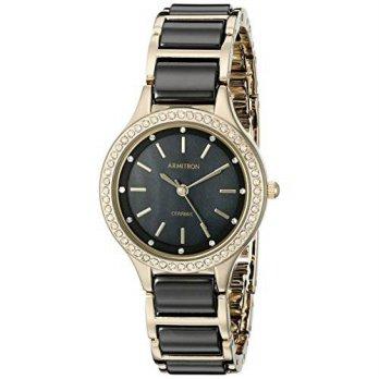 [worldbuyer] Armitron Womens 75/5314JMGPBK Swarovski Crystal Accented Gold-Tone and Black /1377282