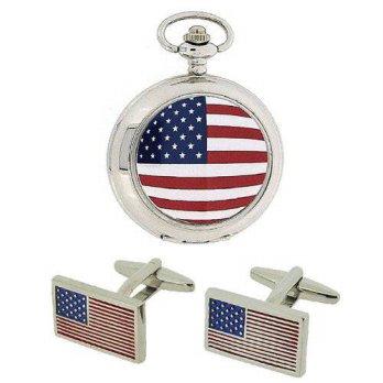 [worldbuyer] BOXX Boxx American Flag Pocket Watch With 12 Chain + Cufflinks Ideal Xmas Gif/1344343