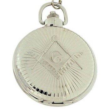 [worldbuyer] BOXX Boxx Gents Masonic Silver Tone Jumbo Size Pocket Watch on 12 Inch Chain /1341935