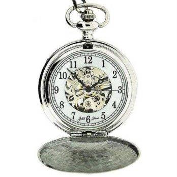 [worldbuyer] BOXX Jakob Strauss Mens Silver Tone Skeleton Mechanical Pocket Watch 12 Chain/1341404