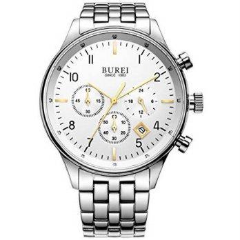 [worldbuyer] BUREI Mens BM-7006-54AG Date Stainless Steel Multi-function Chronograph Sapph/1376167