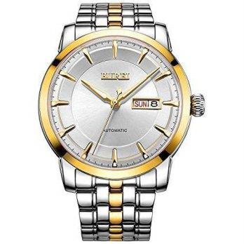 [worldbuyer] BUREI Mens Luminous Day and Date Automatic Watch with Two Tone Link Bracelet,/1374812