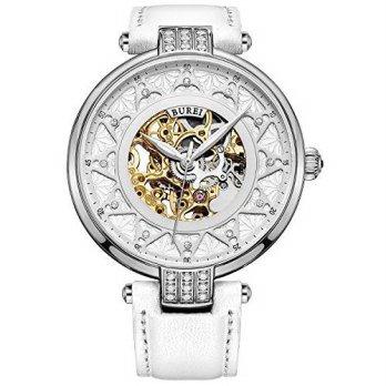 [worldbuyer] BUREI Womens 15006-01A Rose Gold Dial Skeleton Automatic Watch with White Cal/1376348