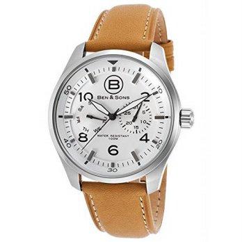 [worldbuyer] Ben & Sons Mens Marshall Quartz Stainless Steel and Leather Casual Watch, Col/1380525