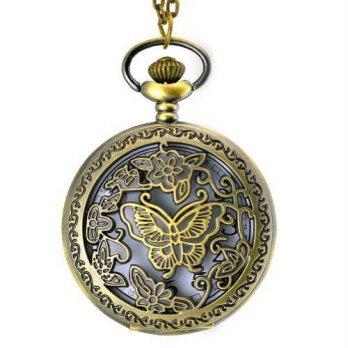 [worldbuyer] Besmive Butterfly Design Pocket Watch with Chain Quartz Movement Arabic Numer/1349668