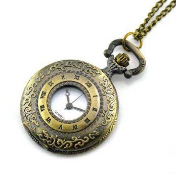 [worldbuyer] Besmive Retro Bronze Case White Dial Roman Numerals Antique Pocket Watch with/1348907