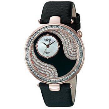 [worldbuyer] Burgi Womens BUR155BKR Rose Gold-Tone Watch with Black Band/1376208