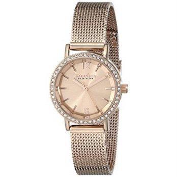 [worldbuyer] Caravelle New York Womens 44L158 Rose Gold-Tone Watch with Mesh Band/1375980