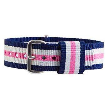 [worldbuyer] Clockwork Synergy, LLC Ladies 18mm Nato SS Raf Nylon Loop Blue / White / Pink/1347244