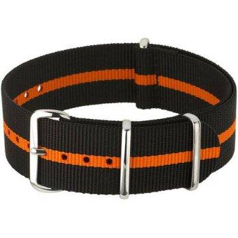 [worldbuyer] Conkly NATO-Style Black and Orange Striped Nylon Strap with Stainless Steel B/1360581