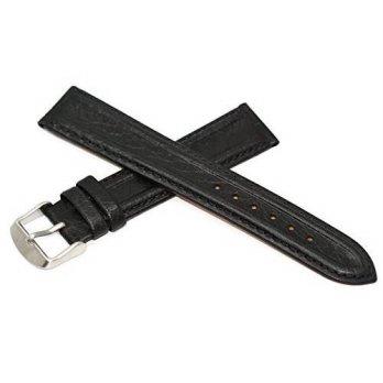 [worldbuyer] Cuir De Lyon BLACK 20MM LONG STITCHED GENUINE TEXTURED LEATHER WATCH BAND STR/1348330