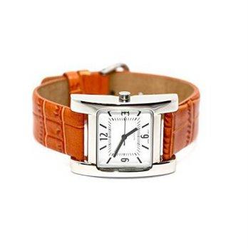 [worldbuyer] Cuir De Lyon UNISEX SILVER METAL SQUARE DRESS FASHION WATCH ORANGE ALLIGATOR /1383808