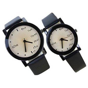 [worldbuyer] DZT1968(TM)2015 1Pair Student Couples Watches PU Leather Belt Watches(Black)/1345286