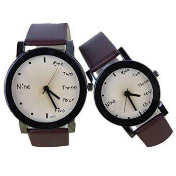 [worldbuyer] DZT1968(TM)2015 1Pair Student Couples Watches PU Leather Belt Watches(Brown)/1345284