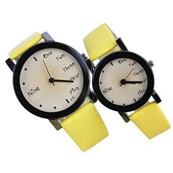 [worldbuyer] DZT1968(TM)2015 1Pair Student Couples Watches PU Leather Belt Watches(Yellow)/1345274