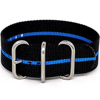 [worldbuyer] DaLuca Ballistic Nylon NATO 1 Piece Watch Strap - Black Blue Stripe (Matte Bu/1354609