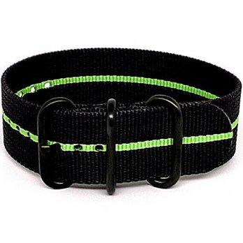 [worldbuyer] DaLuca Ballistic Nylon NATO 1 Piece Watch Strap - Black Green Stripe (PVD Buc/1362126