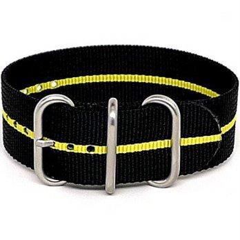 [worldbuyer] DaLuca Ballistic Nylon NATO 1 Piece Watch Strap - Black Yellow Stripe (Matte /1361599