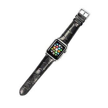 [worldbuyer] DeBeer Apple Watch Strap - Genuine Alligator Band - Black - Fits 42mm Apple W/1356349