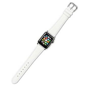 [worldbuyer] DeBeer Apple Watch Strap - Smooth Leather Band - White - Fits 38mm Apple Watc/1362455